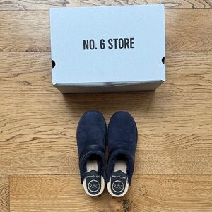 No. 6 Store Dakota Mid Heel Navy Suede Clogs